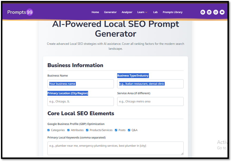 Local SEO Prompt Generator in Action